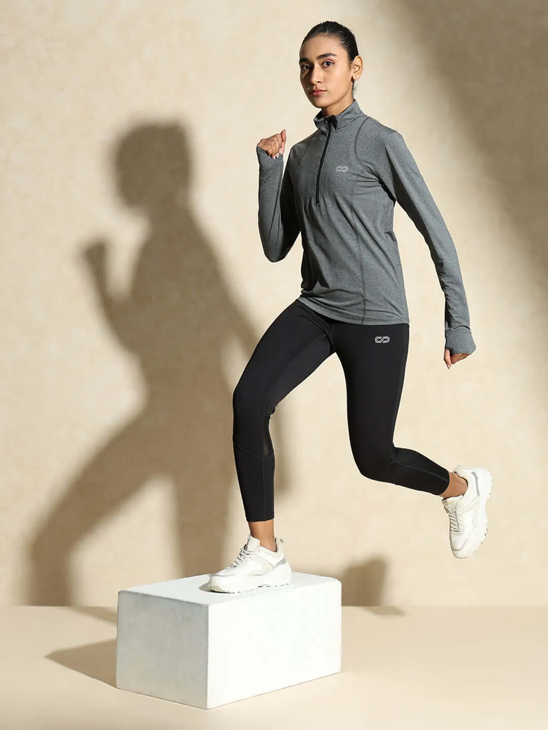 Women's Ath Runner Zip Neck Dark Grey Melange