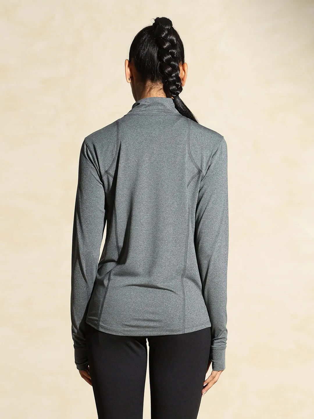 Women's Ath Runner Zip Neck Dark Grey Melange